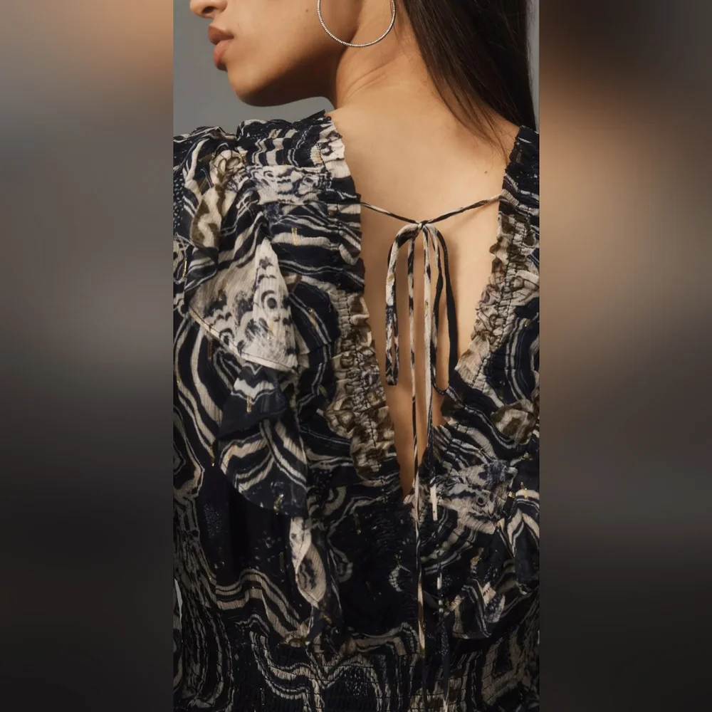 NWOT S Anthropologie Printer Johnson Long-SleeveV-Neck Textured Midi Dress - Picture 2 of 9